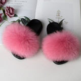 Summer Women's Outdoor Real Fox Fur Plush Flip-Flops