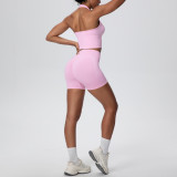 Women Seamless Halter Neck Tank Yoga Two-Piece Set
