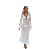 Summer Women's Sexy Casual Beach Holidays Solid Cut-Out Knitting Cover-Up Dress