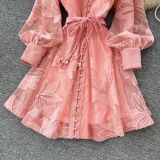 Women French Elegant Lace-Up Hollow-Out Embroidered Dress