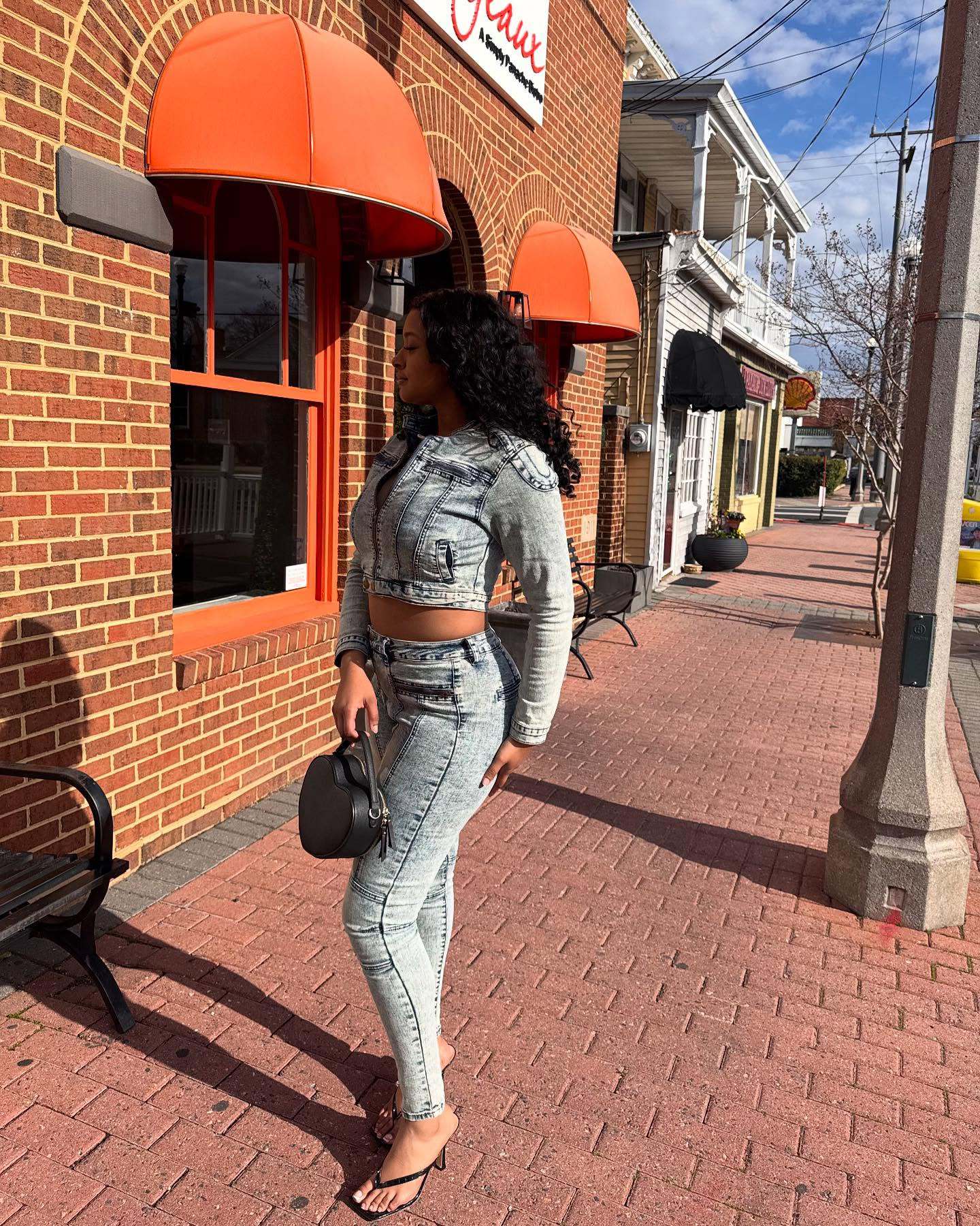 Women's Fashion Sexy Casual High Stretch Patchwork Washed Denim Two-Piece Pants Set