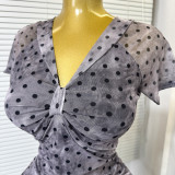 Women Summer Streetchy Mesh V-Neck Sexy Bodycon Dress