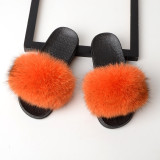 Summer Women's Outdoor Real Fox Fur Plush Flip-Flops