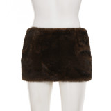 Women Side Pleated Furry Bodycon Skirt