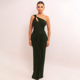 Women's Sexy Glitter One-Shoulder Pleated Slim Fit Long Dress