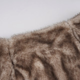 Women Side Pleated Furry Bodycon Skirt