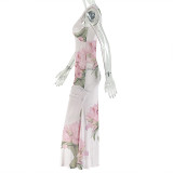 Women's Chic Career Elegant Print V-Neck Sleeveless Bodycon Dress