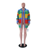 Women's Casual Multi-Color Striped Knitting Loose Coat