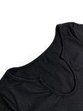 Women Autumn/Winter Solid Ribbed U-Neck Sporty Long-Sleeve Top and Pants Set