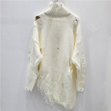 Autumn/Winter Women's Half-Zip High-Neck Brooch Patchwork Loose Sweater