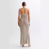 Spring Summer Women's Beach Sexy Tight Fitting Halter Knitting Dress