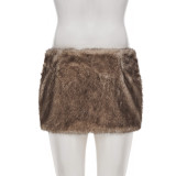 Women Side Pleated Furry Bodycon Skirt