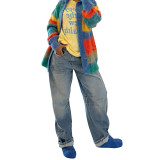 Women's Casual Multi-Color Striped Knitting Loose Coat