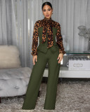Women's Elegant Leopard Print Patchwork Tie Waist Wide Leg Jumpsuit