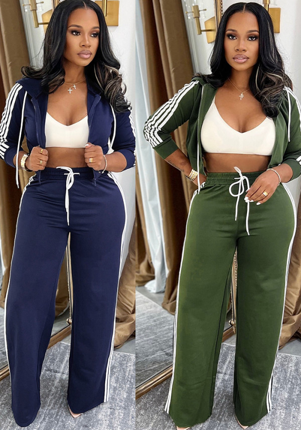 Women Casual Zipper Top and Pant Two Piece Set
