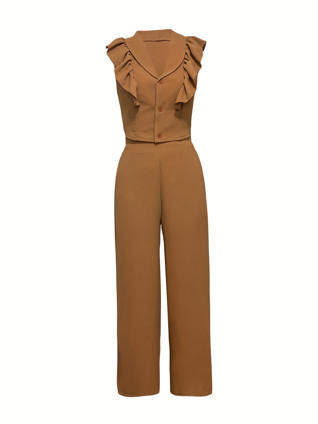 Women's Fashion Solid Button-Down Top Pants Two-Piece Set