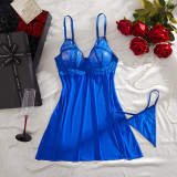 Women's Sexy Mesh Lace Patchwork See-Through Thong Sleepwear Homewear