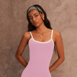 Women Spring/Summer Running Fitness Color Block Vest Sports Shorts Two-Piece Set