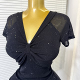 Women Summer Streetchy Mesh V-Neck Sexy Bodycon Dress
