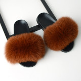 Summer Women's Outdoor Real Fox Fur Plush Flip-Flops