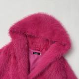 Autumn Winter Women's Luxury Plush Faux Fur Hooded Coat