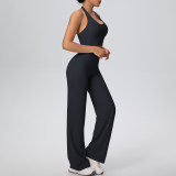 Women Solid Halter Neck Top and Wide-Leg Pants Yoga Sports Running Fitness Two-Piece Set
