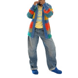 Women's Casual Multi-Color Striped Knitting Loose Coat