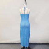 Spring Summer Women's Beach Sexy Tight Fitting Halter Knitting Dress