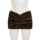 Women Side Pleated Furry Bodycon Skirt