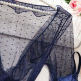 Women's Sexy Polka Dot See-Through Lace Ruffle Robe Three-Piece Lingerie