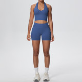Women Seamless Halter Neck Tank Yoga Two-Piece Set
