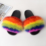 Summer Women's Outdoor Real Fox Fur Plush Flip-Flops