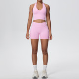 Women Seamless Halter Neck Tank Yoga Two-Piece Set
