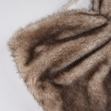 Women Side Pleated Furry Bodycon Skirt