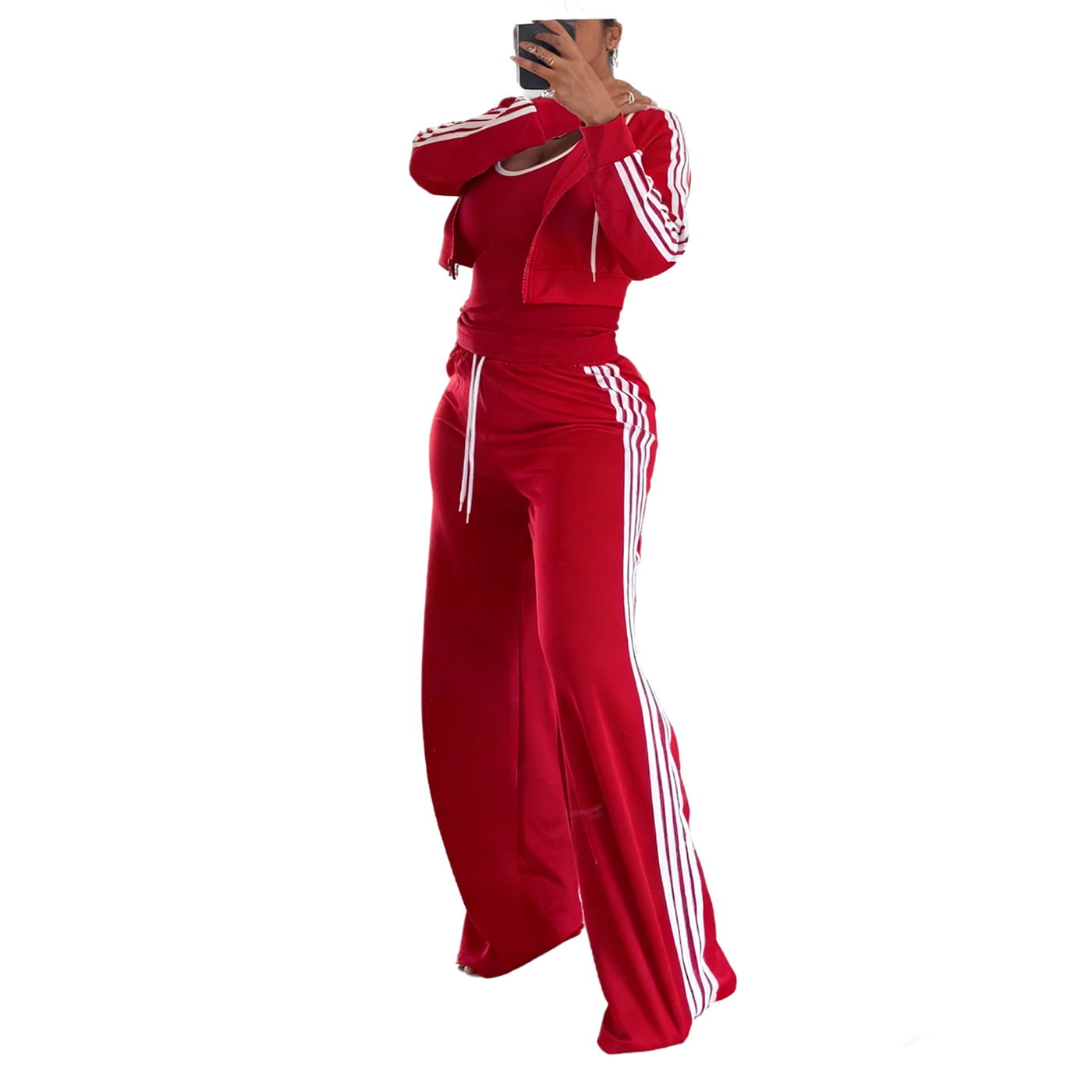 Women's Tape Wide Leg Pants Slim Fit Jacket Sport Set