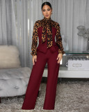 Women's Elegant Leopard Print Patchwork Tie Waist Wide Leg Jumpsuit