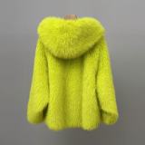 Autumn Winter Women's Luxury Plush Faux Fur Hooded Coat