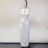 Spring Summer Women's Beach Sexy Tight Fitting Halter Knitting Dress