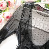 Women's Sexy Polka Dot See-Through Lace Ruffle Robe Three-Piece Lingerie