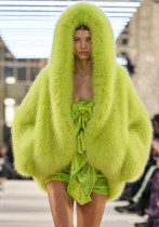 Autumn Winter Women's Luxury Plush Faux Fur Hooded Coat