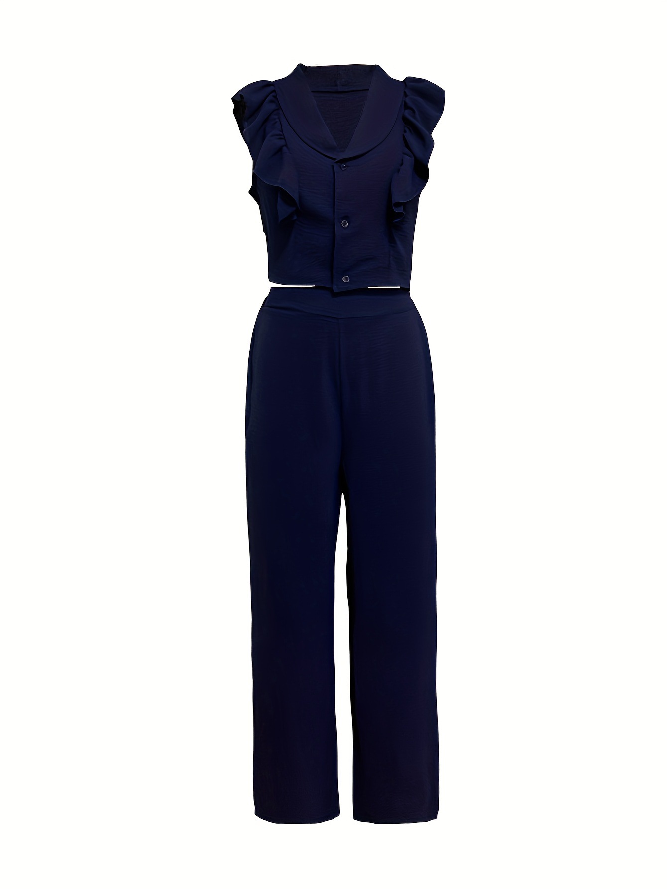 Women's Fashion Solid Button-Down Top Pants Two-Piece Set