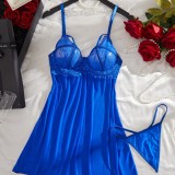 Women's Sexy Mesh Lace Patchwork See-Through Thong Sleepwear Homewear