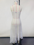 Summer Women's Sexy Solid Mesh Beach Bikini Cover-Up Dress