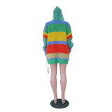 Women's Casual Multi-Color Striped Knitting Loose Coat
