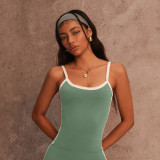 Women Spring/Summer Running Fitness Color Block Vest Sports Shorts Two-Piece Set