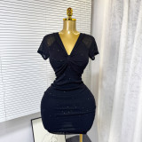 Women Summer Streetchy Mesh V-Neck Sexy Bodycon Dress