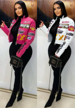 Women's Racing PU Leather Print Fashion Jacket