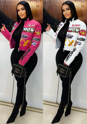 Women's Racing PU Leather Print Fashion Jacket