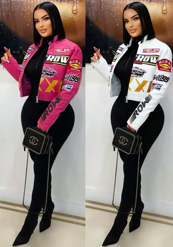 Women's Racing PU Leather Print Fashion Jacket