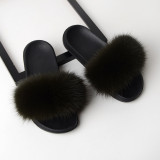 Summer Women's Outdoor Real Fox Fur Plush Flip-Flops
